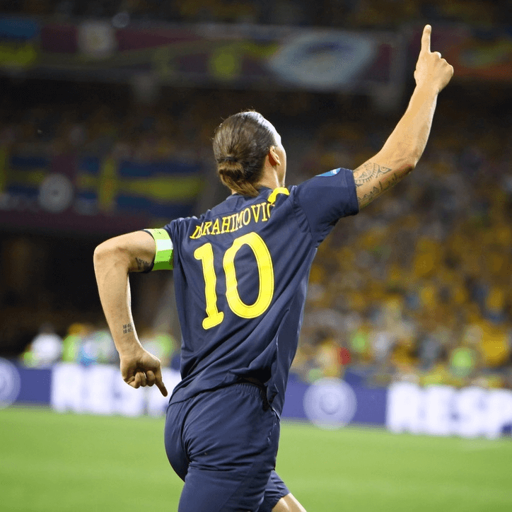 Zlatan Ibrahimovic celebrates scoring for Sweden - football4football